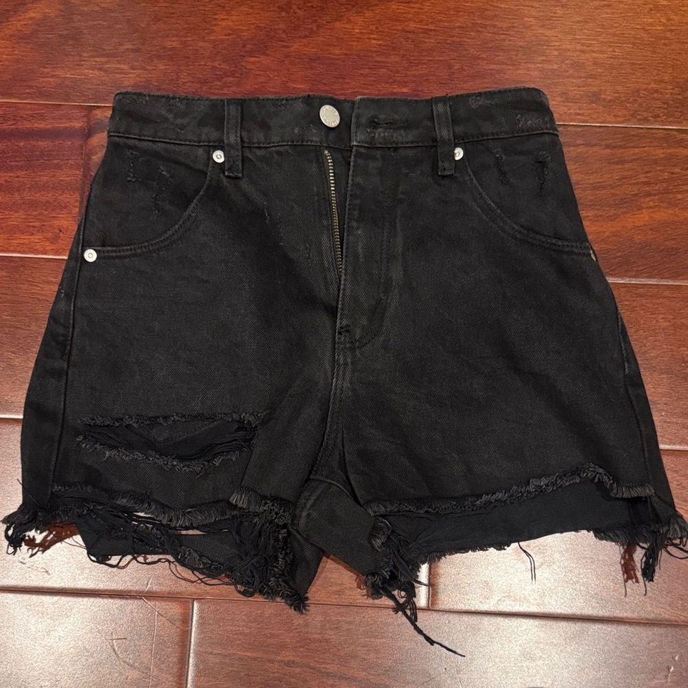 ROLLA'S Black Distressed High-Rise Denim Shorts